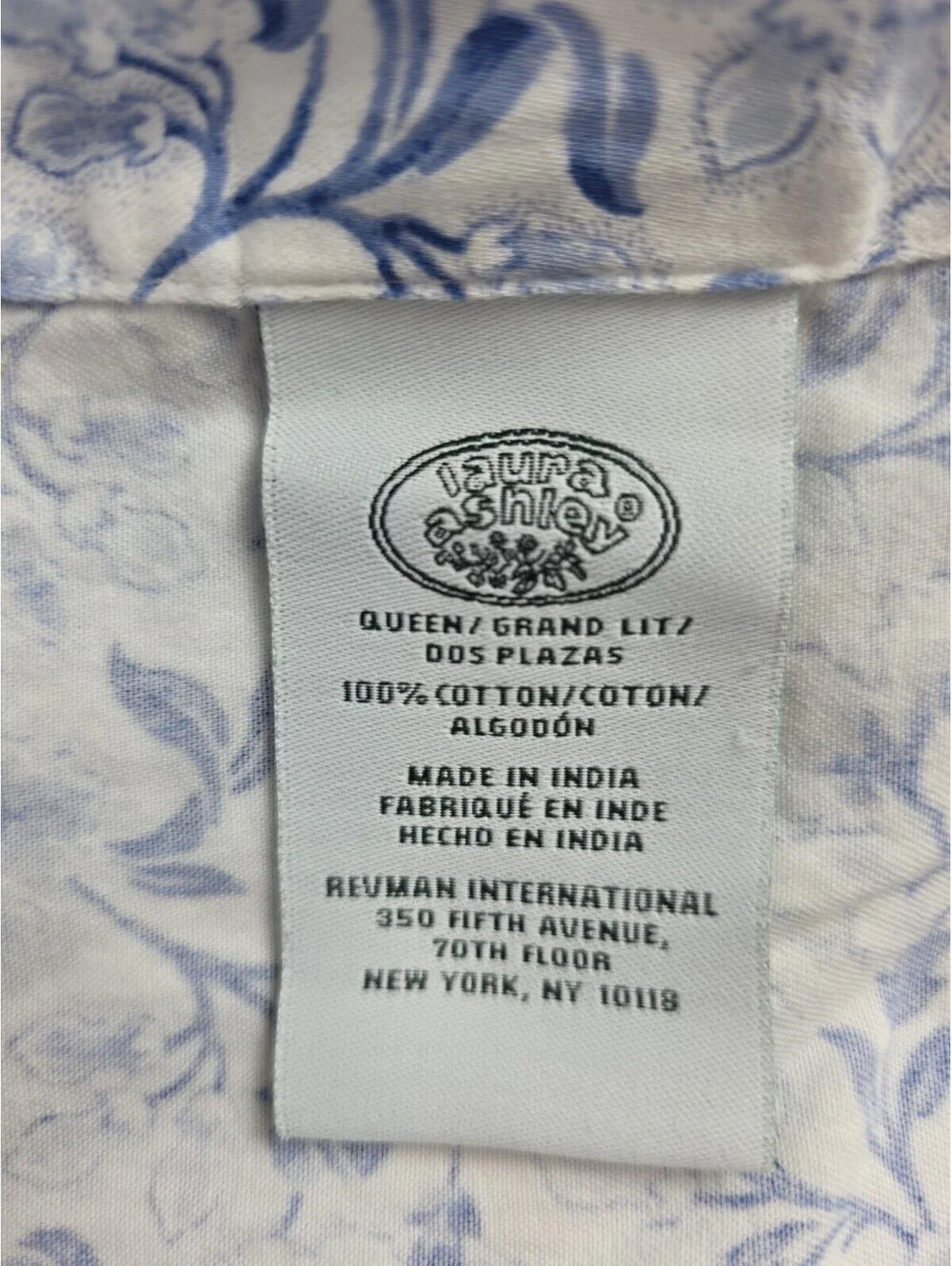 Laura Ashley White & Blue Floral 100% Cotton Queen Top Sheet
